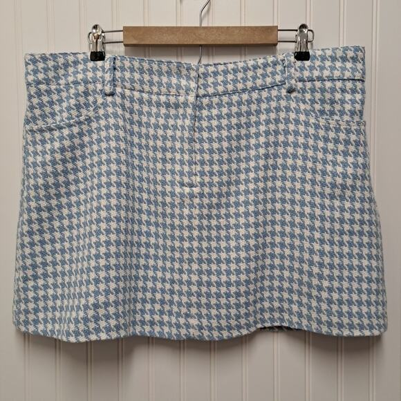 NWT Gabrielle Union Mini Skirt Womens XXL Blue White Houndstooth Academia Preppy - Picture 1 of 14